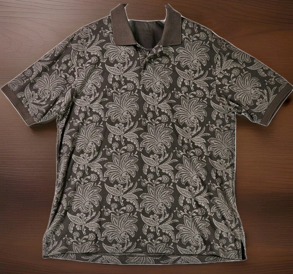 Roundtree & Yorke Weathered Polo Men’s Large Brown Hawaiian Short Sleeve Shirt